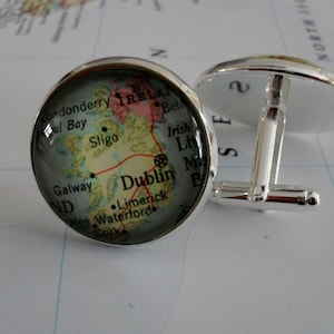 DUBLIN IRLANDE Carte Silver CUFFLINKS / Fête des Pères / Cadeau Groomsmen / Cadeau pour lui / 2 tailles / Dublin carte boutons de manchette / cadeau en boîte