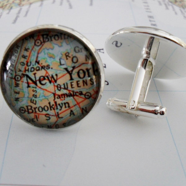 NEW YORK City Map Cufflinks // New York cuff links / NYC cufflinks / Father's Day // Groomsmen Gift // Gift for Him