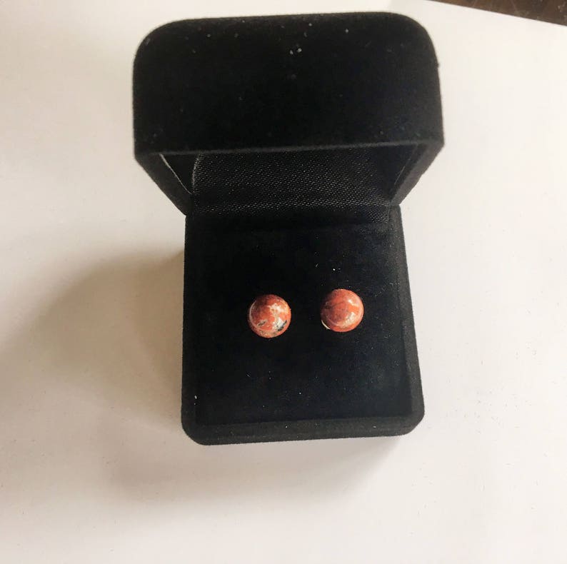 GOLDSTONE Simple Stud Earrings / Natural Stone Post Earrings / Stone Ball Earrings / Stocking stuffer / Gift Boxed image 3