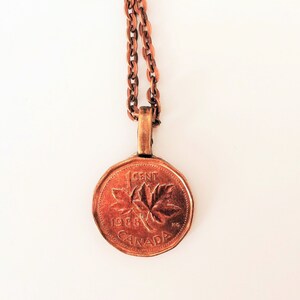CANADIAN PENNY Necklace / you pink the year / Copper chain /  Customized /  7th Anniversary gift / Bridesmaid gift / Personalized Gift