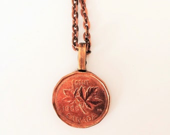 CANADIAN PENNY Necklace / you pink the year / Copper chain /  Customized /  7th Anniversary gift / Bridesmaid gift / Personalized Gift