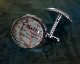 MADISON WISCONSIN Map Silver Cufflinks / Madison Map Cuff Links / Father's Day / groomsmen gift / Personalized Gift for him / map jewelry