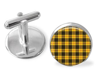 MACLEOD TARTAN CUFFLINKS / Scottish Tartan Cuff Links / Tartan Jewelry / Personalized Gift  / Ancestral Jewelry / MacLeod  Clan Plaid