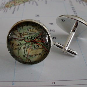 GLASGOW SCOTLAND Carte CUFFLINKS / cadeau groomsmen / Cadeau pour lui / Boutons de manchette Glasow / Scotland Cufflinks / Custom Map Cufflinks / Gift Boxed