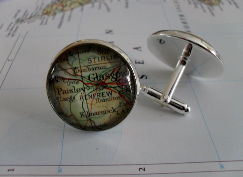GLASGOW SCOTLAND Map CUFFLINKS groomsmen gift Gift for him Glasow cuff links Scotland Cufflinks Custom Map Cufflinks Gift Boxed