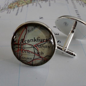 FRANKFURT Allemagne Carte Silver CUFF LINKS / Fête des Pères / Cadeau Groomsmen / Anniversaire / cadeau cool pour lui / Carte bijoux / Cadeau En boîte