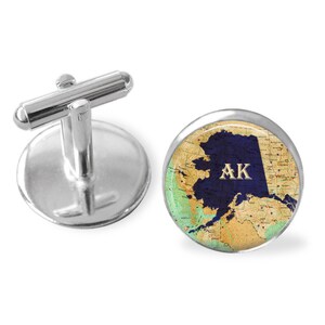 ALASKA STATE Map Cufflinks / Alaska cuff links / AK cufflinks / custom map jewelry / Groomsmen Gift / Personalized Gift for Him / Gift boxed