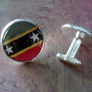 ST. KITTS & NEVIS flag Silver Cufflinks // National Flag of St. Kitts // Father&#39;s Day // Groomsmen Gift // Wedding // Patriotic // Gift Box
