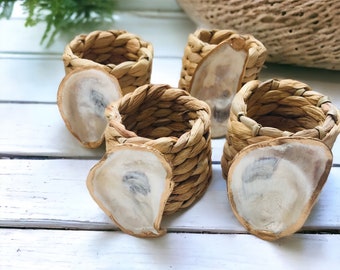 Oyster Shell Napkin Rings / Coastal Theme / Gold Gilded / gift boxed