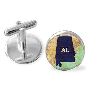 ALABAMA STATE Carte Boutons de manchette / Alabama boutons de manchette / boutons de manchette AL / bijoux carte personnalisée / Cadeau Groomsmen / Cadeau personnalisé pour lui / Boîte cadeau