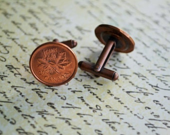 CANADIAN PENNY Cufflinks / Custom / Father's Day / Groomsmen Gift / 7th Anniversary Gift / Personalized / You Pick the Year / Gift Boxed