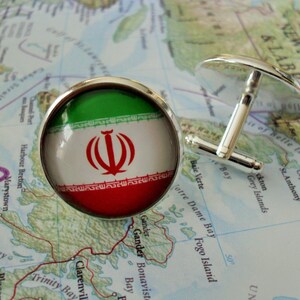IRANIAN FLAG Cufflinks / National Flag of IRAN  / Father's Day / Patriotic cuff links / Flag cuff links / Flag jewelry / gift boxed