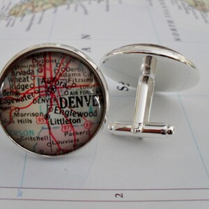 Denver Colorado Carte Silver Cuff Boutons / Fête des Pères / cadeau groomsmen / Cadeau personnalisé pour lui / bijoux carte vintage / Cadeau Boxed