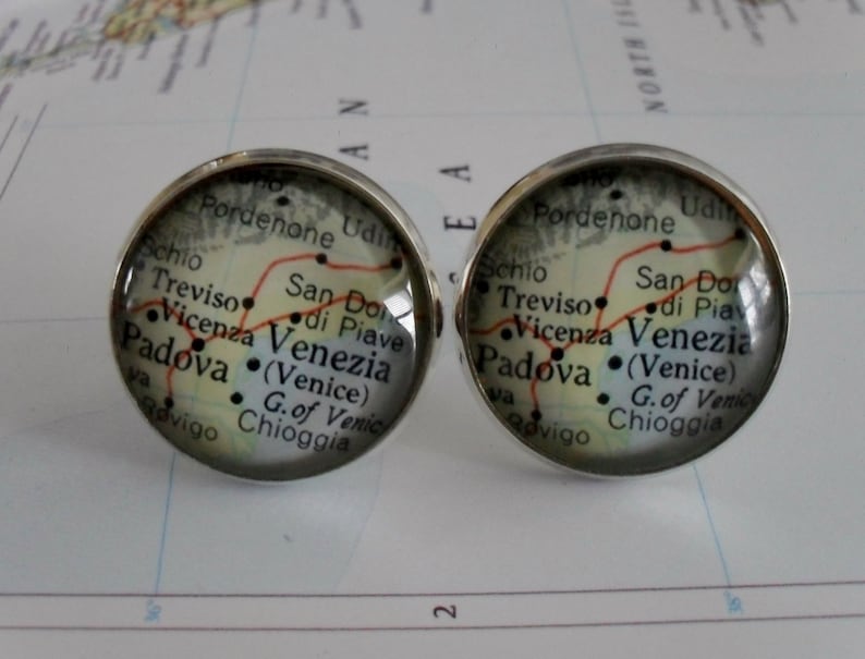 VENICE ITALY Map Silver Cufflinks Venice Cuff Links Groomsmen Gift Gift for Him Wedding Map Jewelry Custom Map Gift Boxed