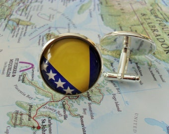 BOSNIA & HERZEGOVINA Flag Silver Cufflinks / Bosnian Flag Cuff Links / Groomsmen Gift / Patriotic gift for him / National flag cufflinks