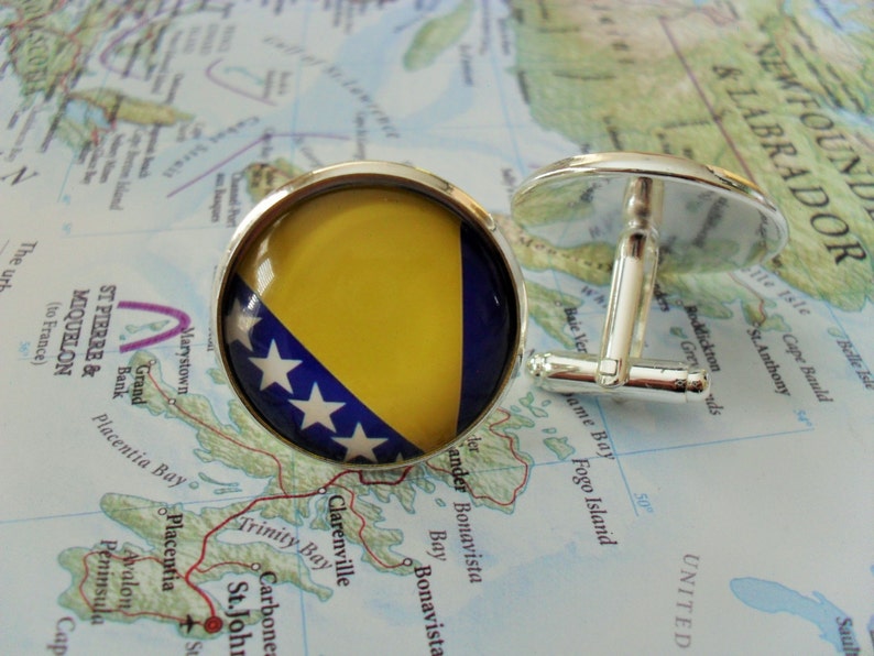 BOSNIA /& HERZEGOVINA Flag Silver Cufflinks Bosnian Flag Cuff Links Groomsmen Gift Patriotic gift for him National flag cufflinks