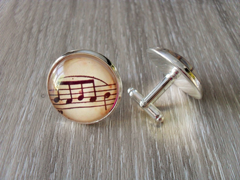 VINTAGE Sheet MUSIC Silver Cufflinks// Music Notes // Gift for Him // Musician Gift // 2 Sizes to choose from // Gift boxed image 1