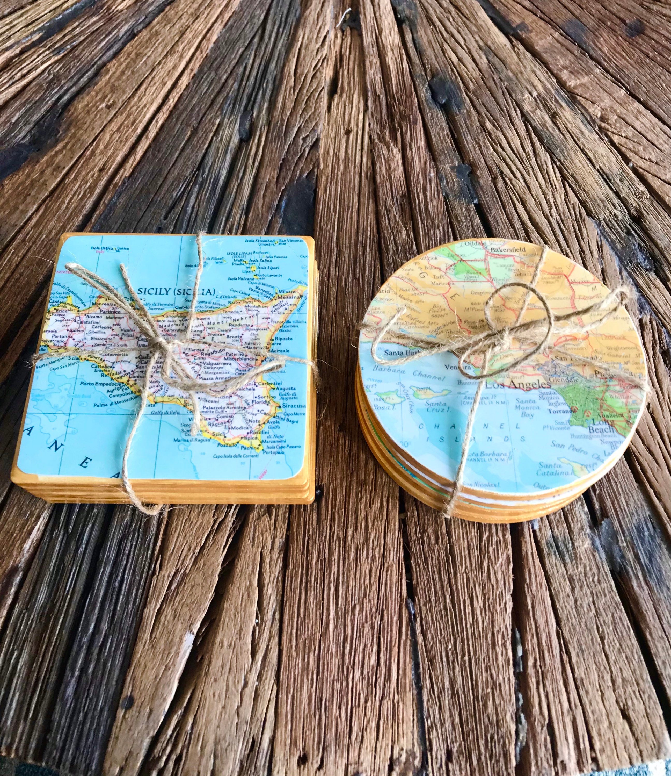 Round Map Coaster Vintage Map Coasters / You Choose the Locations / Custom Map Ceramic ...
