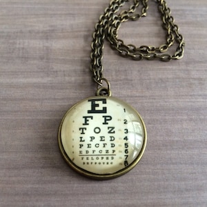 EYE CHART  Pendant Necklace / Eye Sight Testing Chart  / Gift for Her / Gift For Ophthalmologist Optometrist Optician /  Gift Boxed