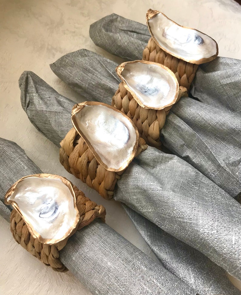 Oyster Shell Napkin Rings / Coastal Theme / Gold Gilded / Set - Etsy