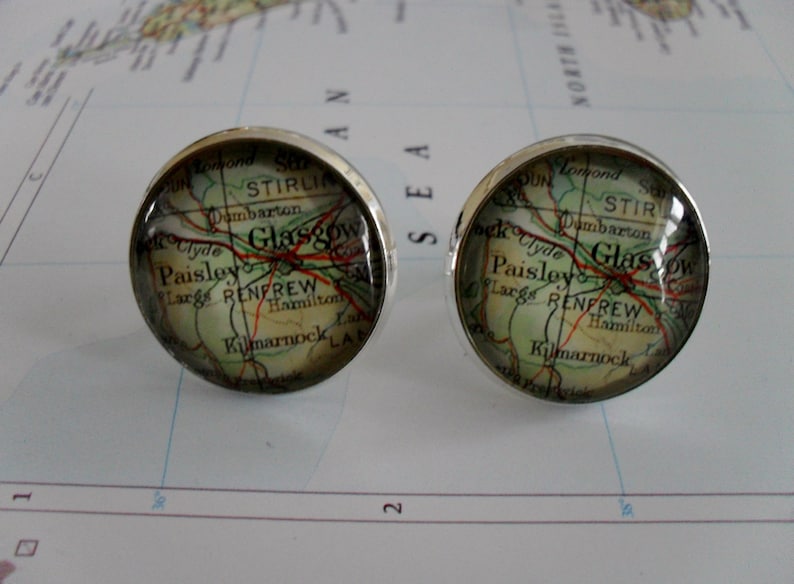 GLASGOW SCOTLAND Map CUFFLINKS groomsmen gift Gift for him Glasow cuff links Scotland Cufflinks Custom Map Cufflinks Gift Boxed