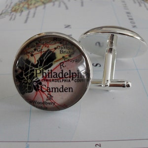 PHILADELPHIE Pennsylvania Carte Silver CUFF BOUTONS // Fête des Pères / / Cadeau Groomsmen