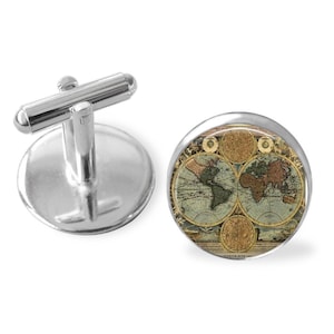 Antique GLOBE CUFFLINKS / Old World Map Cuff bonds / Groomsmen Cadeau / Cadeau pour lui / Thème voyage / Cadeau pour pilote / Argent / Cadeau en boîte