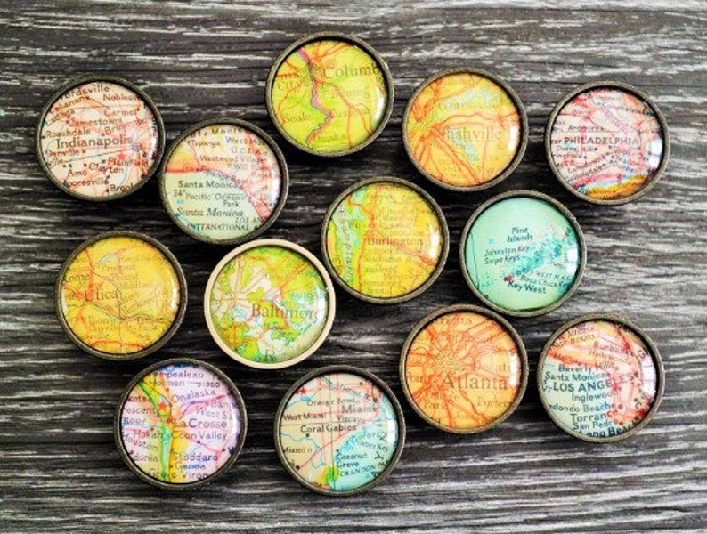 Custom MAP KNOB / Map Drawer Pull / Glass Domed Etsy Canada