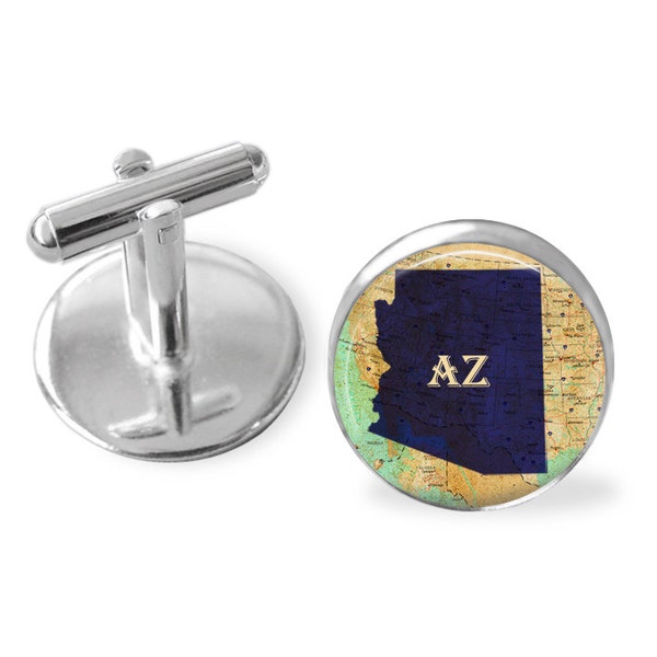 ARIZONA STATE Map Cufflinks / Arizona cuff links / AZ cufflinks / custom map jewelry / Groomsmen Gift / Personalized Gift for Him / Gift box