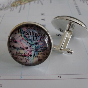 WASHINGTON D.C. Carte Boutons de manchette / Silver Map Cuff Boutons / vintage Carte boutons de manchette / Cadeau de la fête des pères / Cadeau Groomsmen / Coffret cadeau