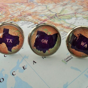 STATE MAP CUFFLINKS / Groomsmen Gift / Any State / 2 Sizes / State Cuff Links / Wedding cufflinks / Personalized gift / Map jewelry / boxed