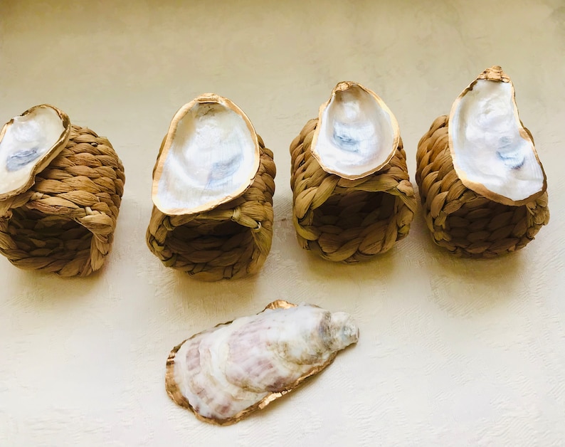 Oyster Shell Napkin Rings / Coastal Theme / Gold Gilded / Set Etsy