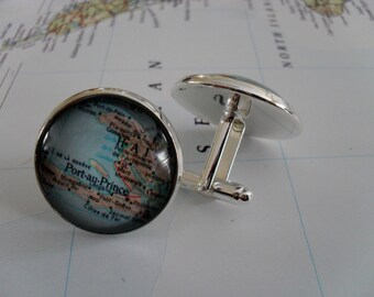 HAITI MAP CUFFLINKS // Father's Day // Groomsmen Gift // Cuff links // Gift for Him // Custom map cufflinks // Groomsman cufflink // wedding