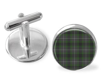 FRASER GREEN TARTAN Cufflinks / Scottish Tartan Cuff Links / Plaid Jewelry / Personalized Gift for Him / Ancestral Jewelry / Fraser Clan