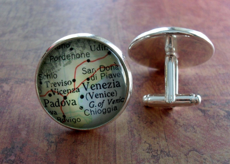 VENICE ITALY Map Silver Cufflinks Venice Cuff Links Groomsmen Gift Gift for Him Wedding Map Jewelry Custom Map Gift Boxed