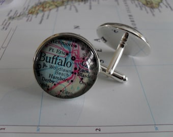 BUFFALO MAP CUFFLINKS // Silver // Father's Day // Groomsmen Gift // Cufflinks // Gift for Him // Buffalo Cufflinks // Map Cuff Links