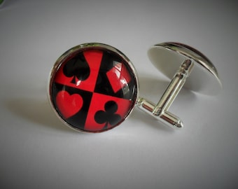 CARD SUIT Cuff Links / Playing Card / hearts clubs spades diamonds  /  Cuff Links  / Card Player Gift / Gift boxed / Gift for Gambler