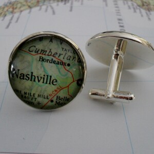 NASHVILLE Tennessee Carte Silver CUFF BOUTONS / Nashville Carte Boutons de manchette / Cadeau Groomsmen / Cadeau personnalisé pour lui / Carte bijoux / Cadeau En boîte