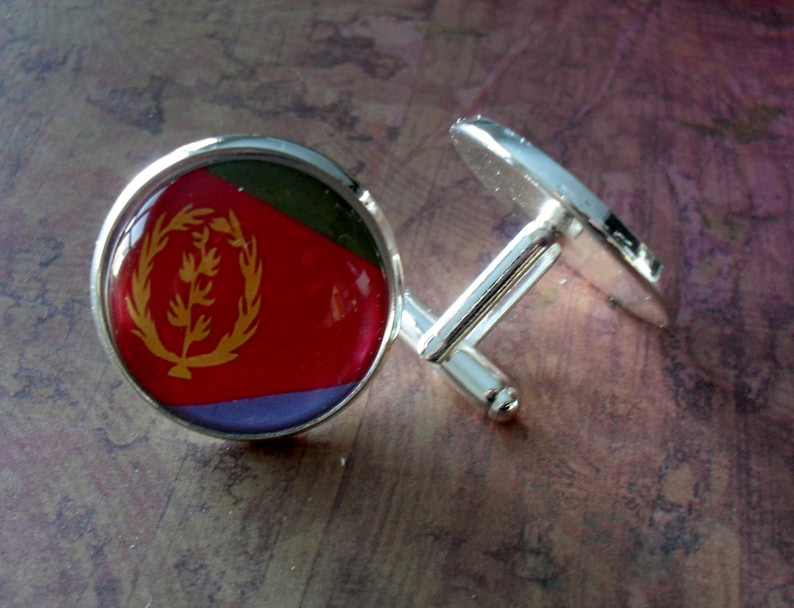Eritrea Flag Silver Cufflinks Tie Clip Box Gift Set