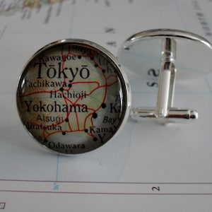TOKYO Japon Carte BOUTONS DE MANCHETTE / Fête des Pères / Boutons de manchette Tokyo / Cadeau Groomsmen / Cadeau personnalisé pour lui / carte bijoux / Cadeau En boîte