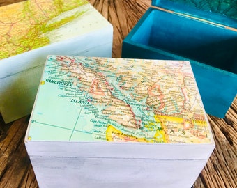 Custom Map Wood Keepsake Box / Painted Trinket Box / Jewelry Photo Box