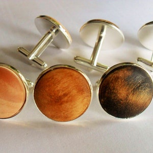 Real WOOD CUFF LINKS / wood cufflinks / silver/ Rustic / 5th anniversary / Groomsmen Gift / Carpenter / Choice of Color /  Wooden Cufflinks