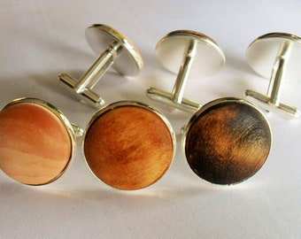 Real WOOD CUFF LINKS / wood cufflinks / silver/ Rustic / 5th anniversary / Groomsmen Gift / Carpenter / Choice of Color /  Wooden Cufflinks