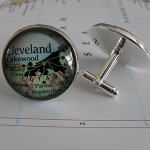 Boutons de manchette en argent carte CLEVELAND OHIO // Fête des pères // cadeau garçons d'honneur // Noël // anniversaire // anniversaire de mariage // cadeau pour lui // boutons de manchette