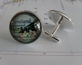 CLEVELAND OHIO Map Silver Cufflinks// Father's Day // groomsmen gift // Christmas // Birthday // Anniversary // Gift for him // cuff links