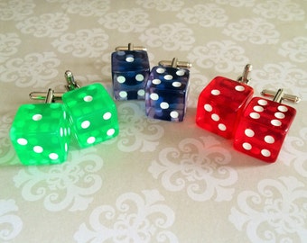 DICE CUFFLINKS / Green Blue or Red / Lucky 7 / Gift for Him / Unique Gift / Upcycled  / Cool cufflinks / Unique cufflinks / Neat Cuff links