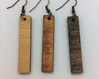 WOOD EARRINGS / Geometric Wooden Rectactular Earrings / Choice of Stain Color  / Gift Box