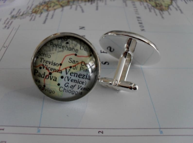 VENICE ITALY Map Silver Cufflinks Venice Cuff Links Groomsmen Gift Gift for Him Wedding Map Jewelry Custom Map Gift Boxed