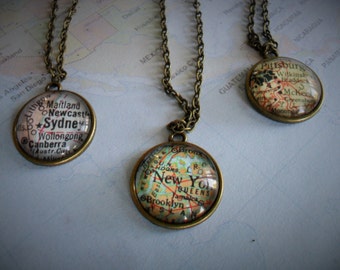 Custom MAP Necklace / Map Pendant  / You Pick The Location / Any City / Vintage map Necklace / Mao Jewelry / bridesmaid gift / gift boxed