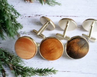 WOODEN CUFFLINKS / silver/ Rustic Wedding / Country Wedding / Groomsmen Gift / Carpenter Gift / Choice of Color / Mens Real Wood Cuff Links